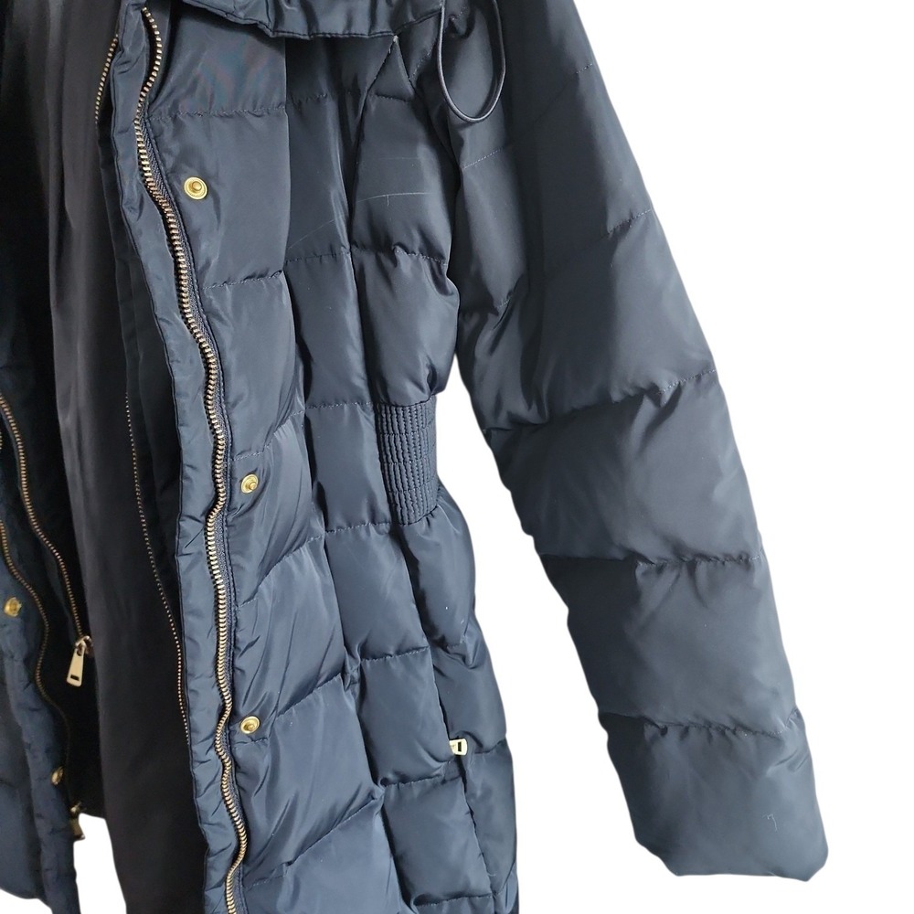Cole Haan Puffer Jacket Womens Medium Navy Blue Quilted Winter Chic Down Parka - Picture 5 of 11